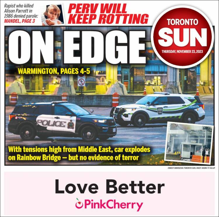 Portada de The Toronto Sun (Canad&aacute;)
