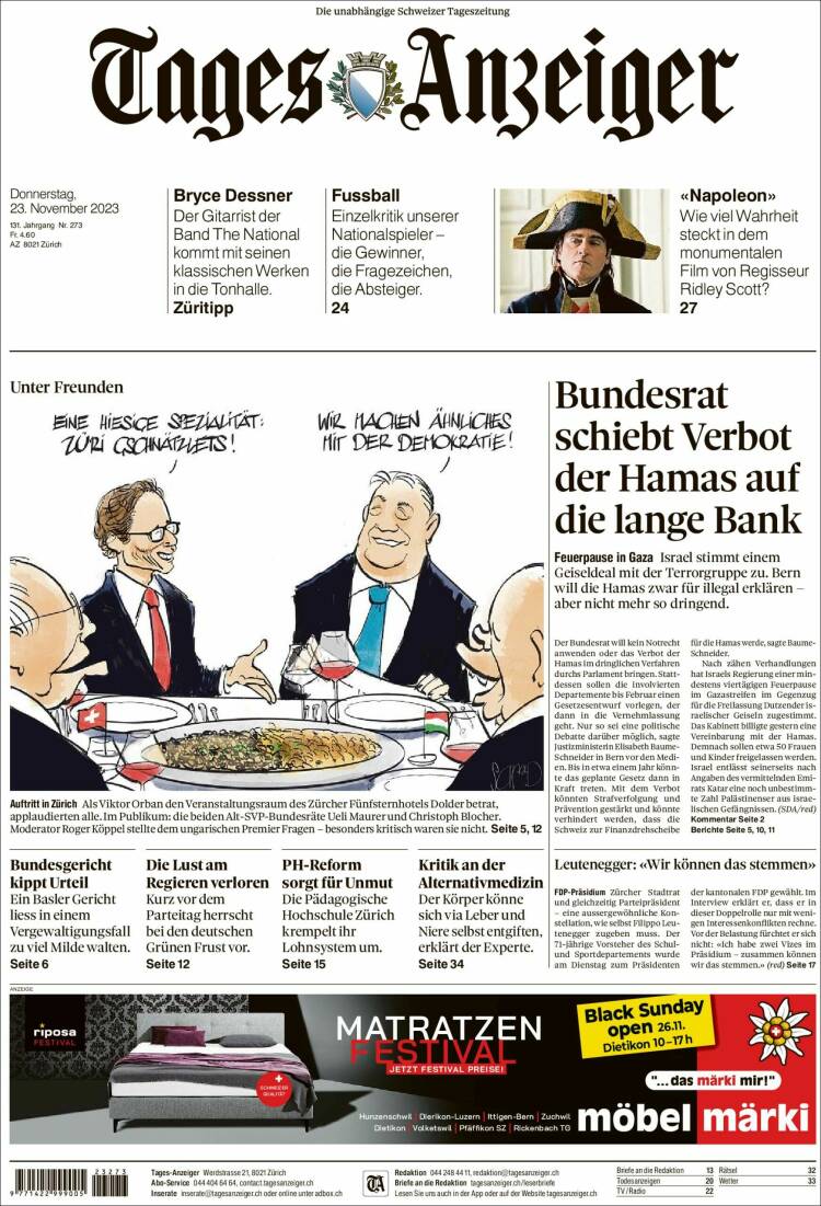 Portada de Tages-Anzeiger (Suiza)