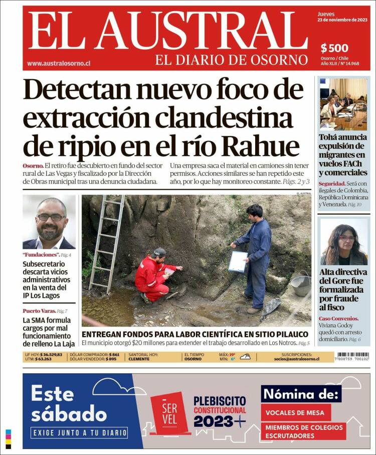 Portada de El Austral de Osorno (Chile)