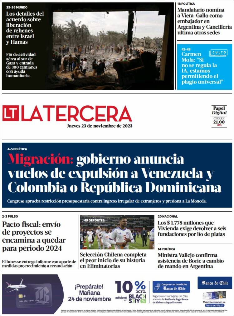 Portada de La Tercera (Chile)