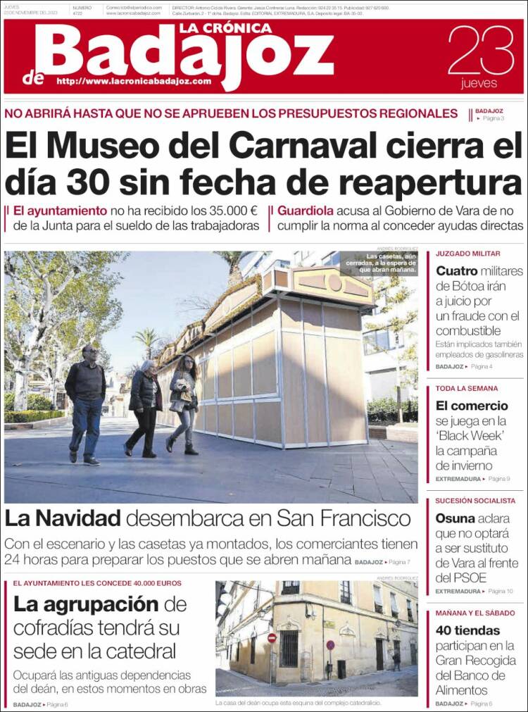 Portada de La Crónica de Badajoz (Espa&ntilde;a)