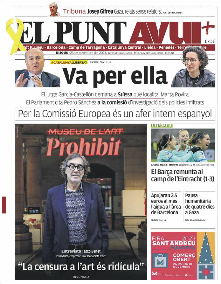 Portada de El Punt Avui (Espa&ntilde;a)