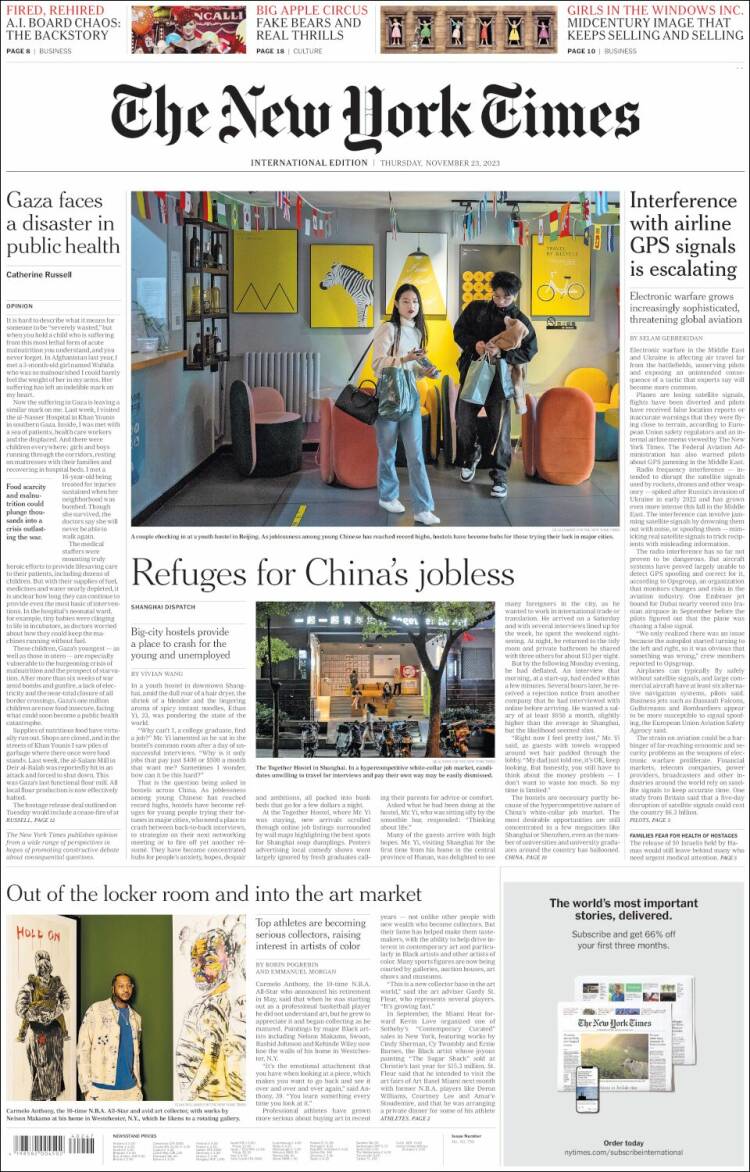 Portada de International New York Times (Europa)