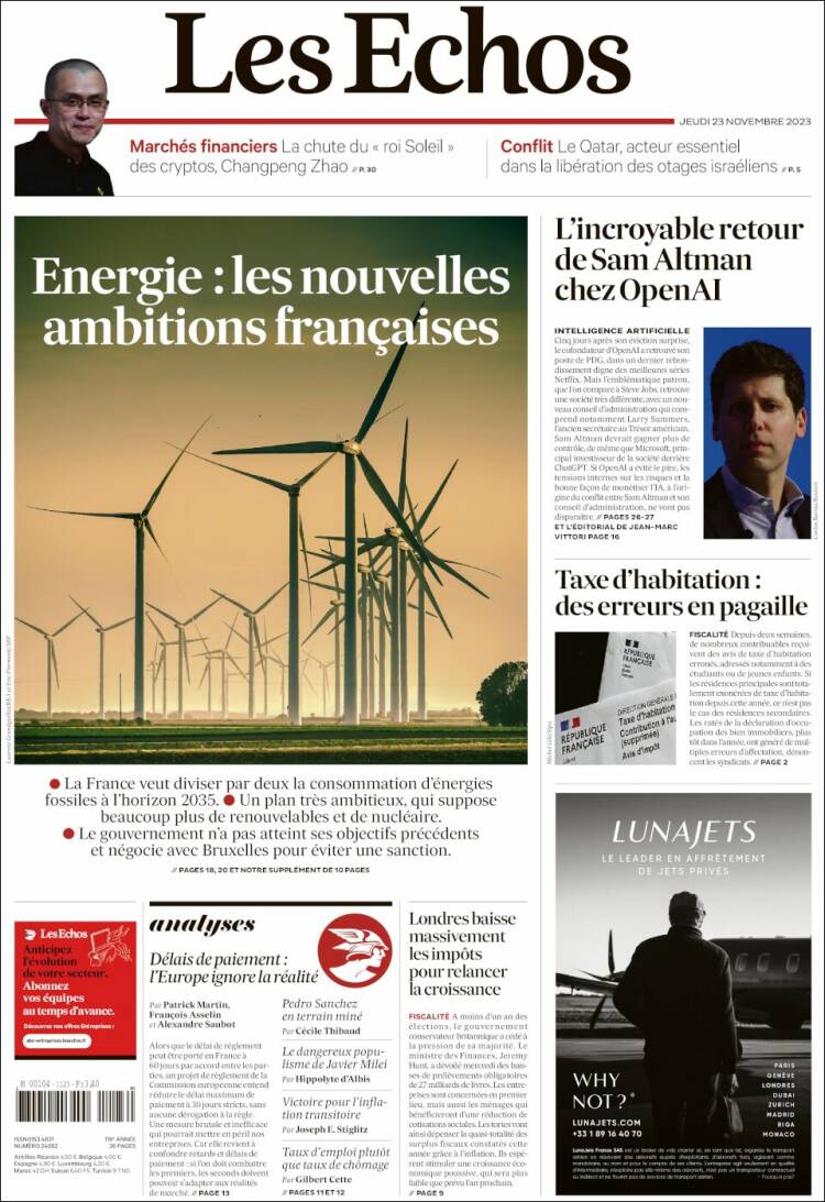 Portada de Les Echos (Francia)
