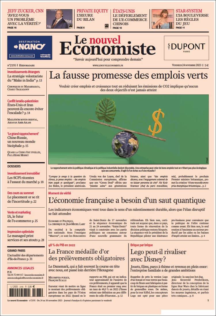 Portada de Le nouvel Economiste (Francia)