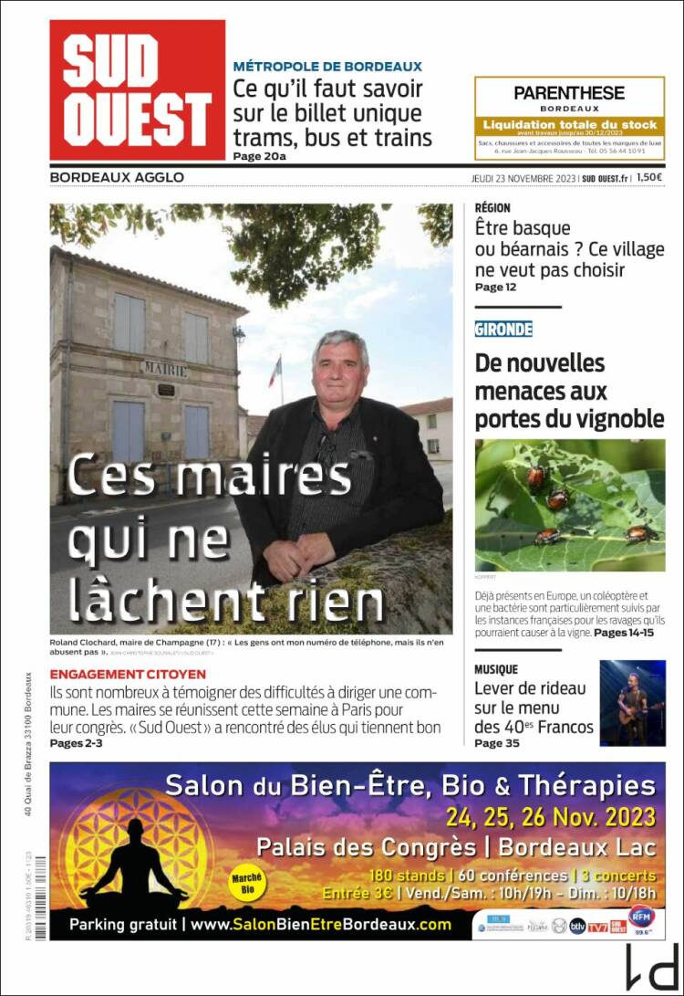 Portada de Sud Ouest (Francia)