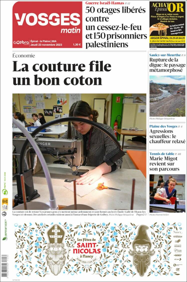 Portada de Vosges Matin (Francia)