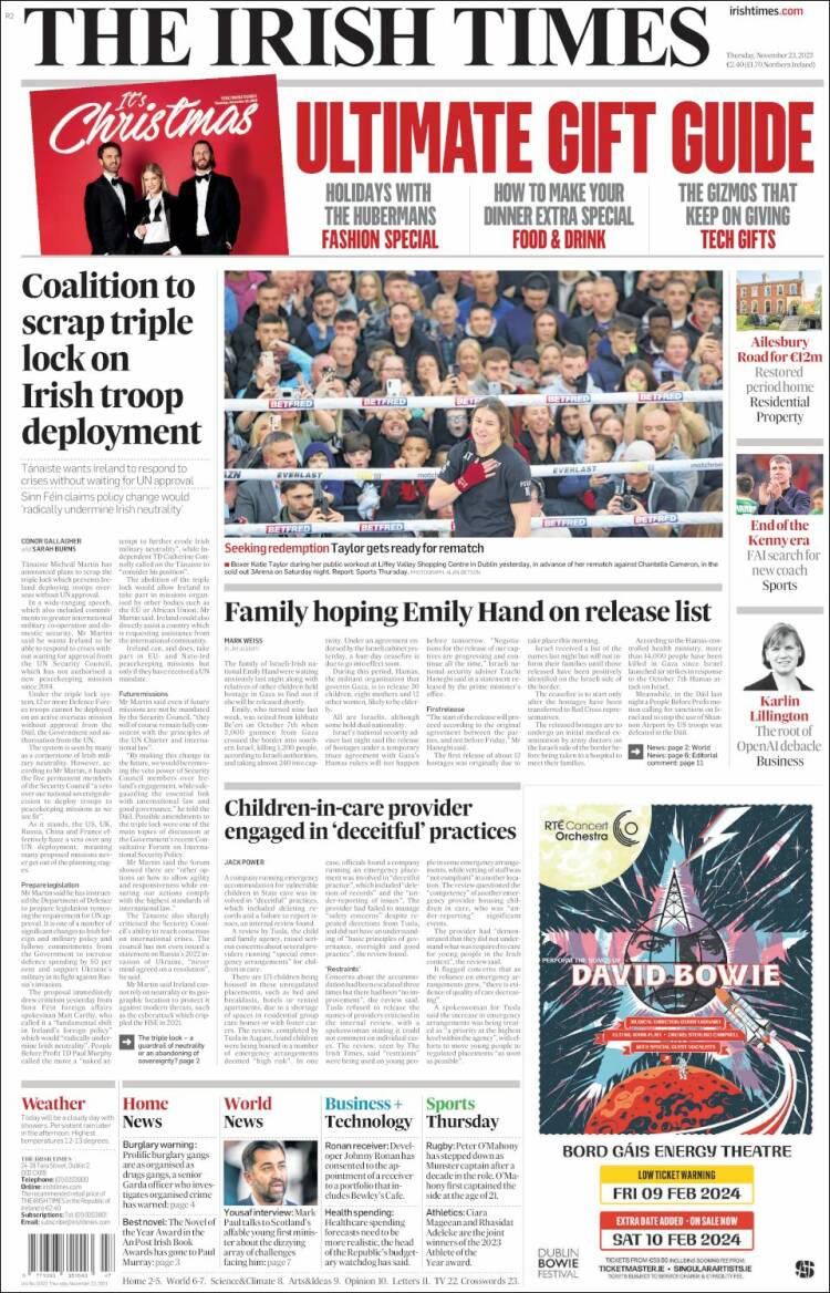 Portada de Irish Times (Irlanda)