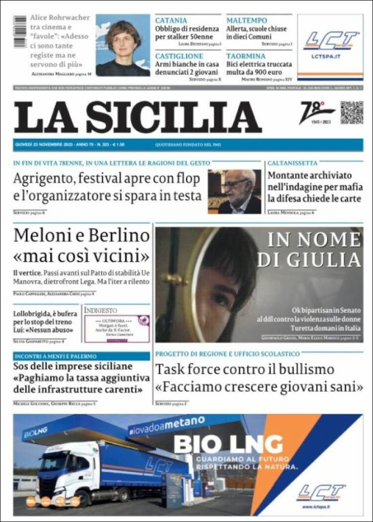 Portada de La Sicilia (Italia)