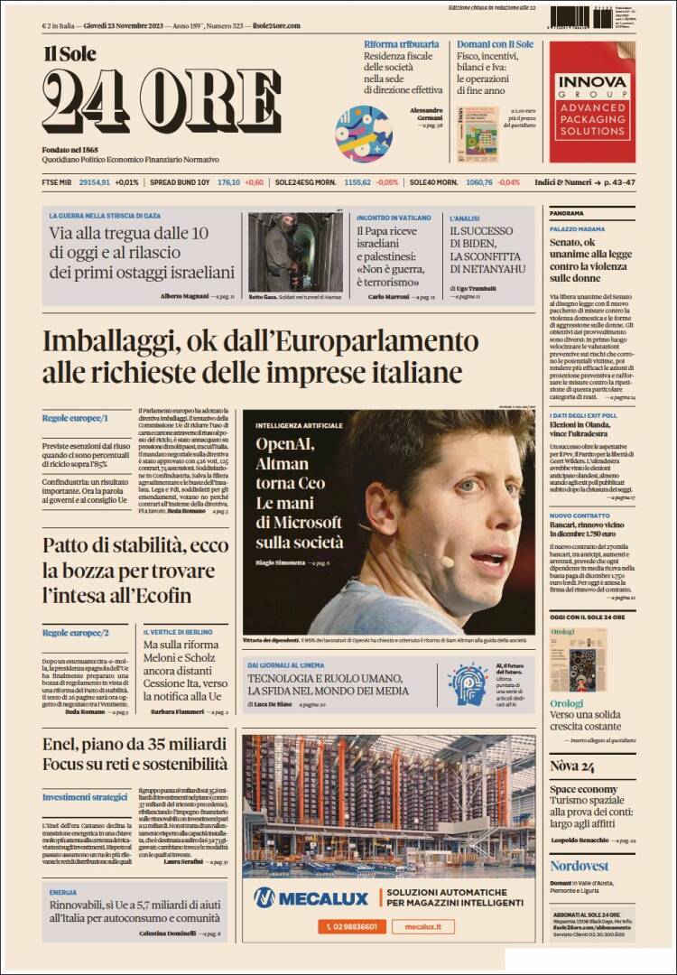 Portada de Il Sole 24 ORE (Italia)