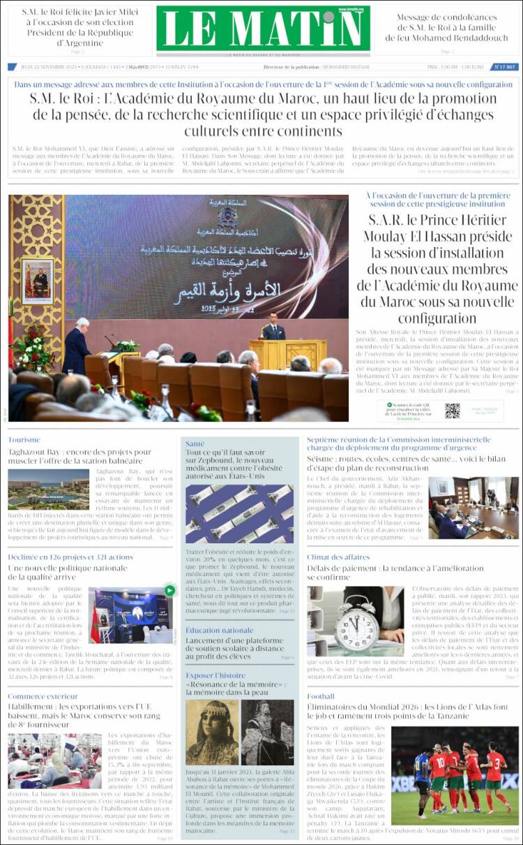 Portada de Le Matin (Marruecos)