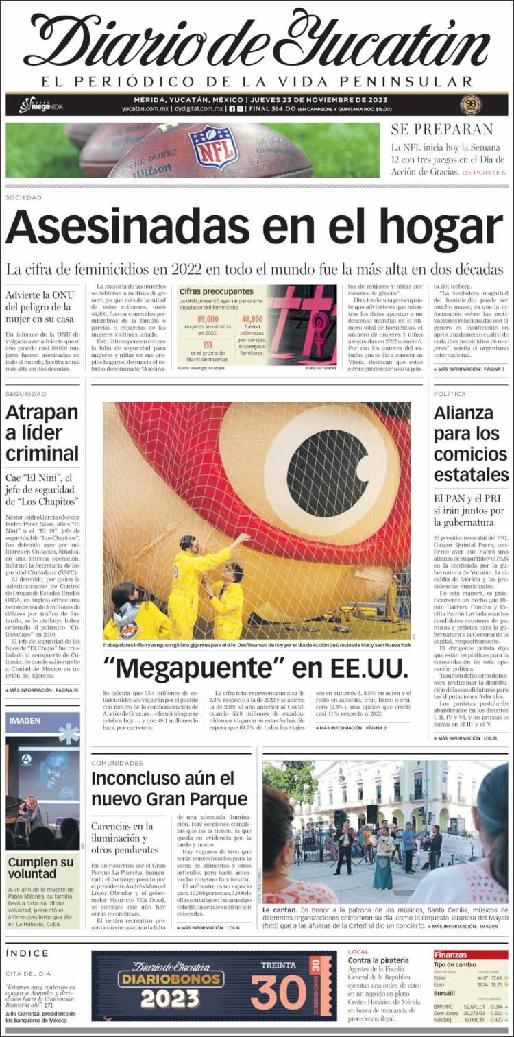 Portada de Diario de Yucatán (M&eacute;xico)