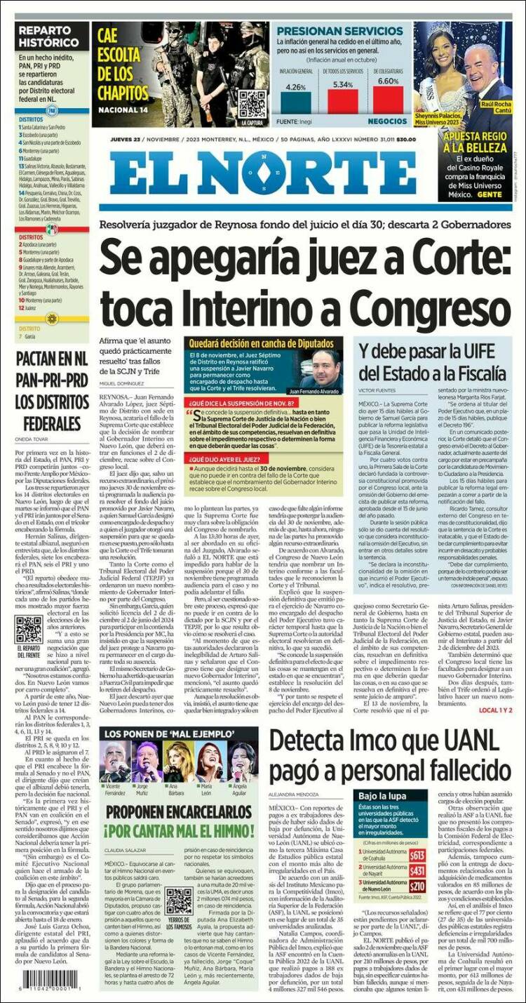 Portada de El Norte (M&eacute;xico)