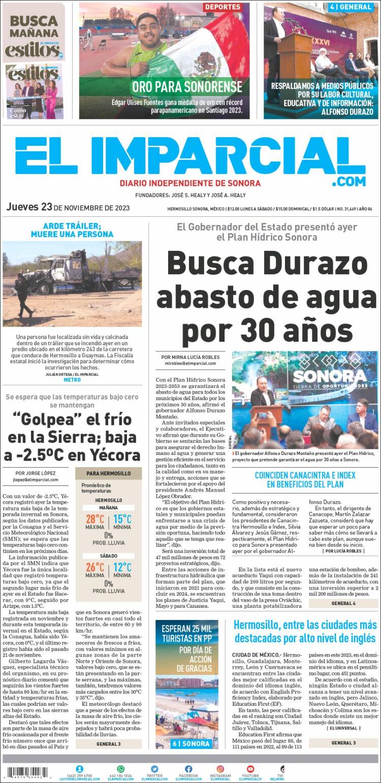 Portada de El Imparcial (M&eacute;xico)