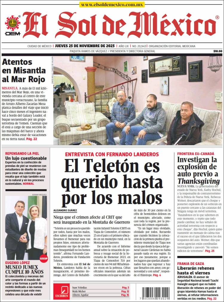 Portada de El Sol de México (M&eacute;xico)