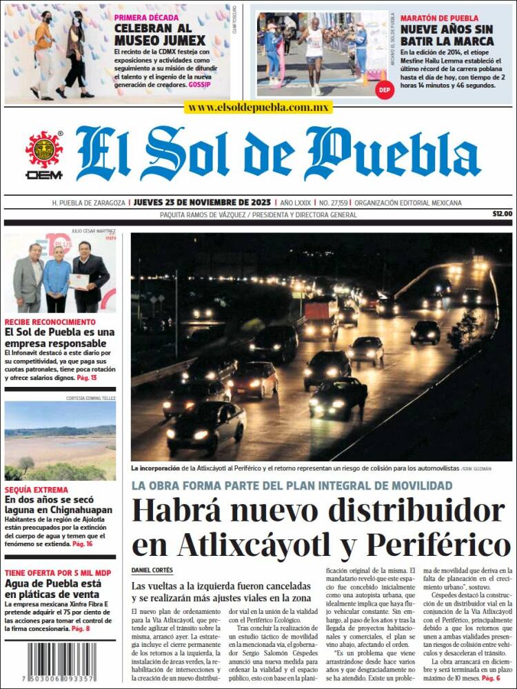 Portada de El Sol de Puebla (M&eacute;xico)