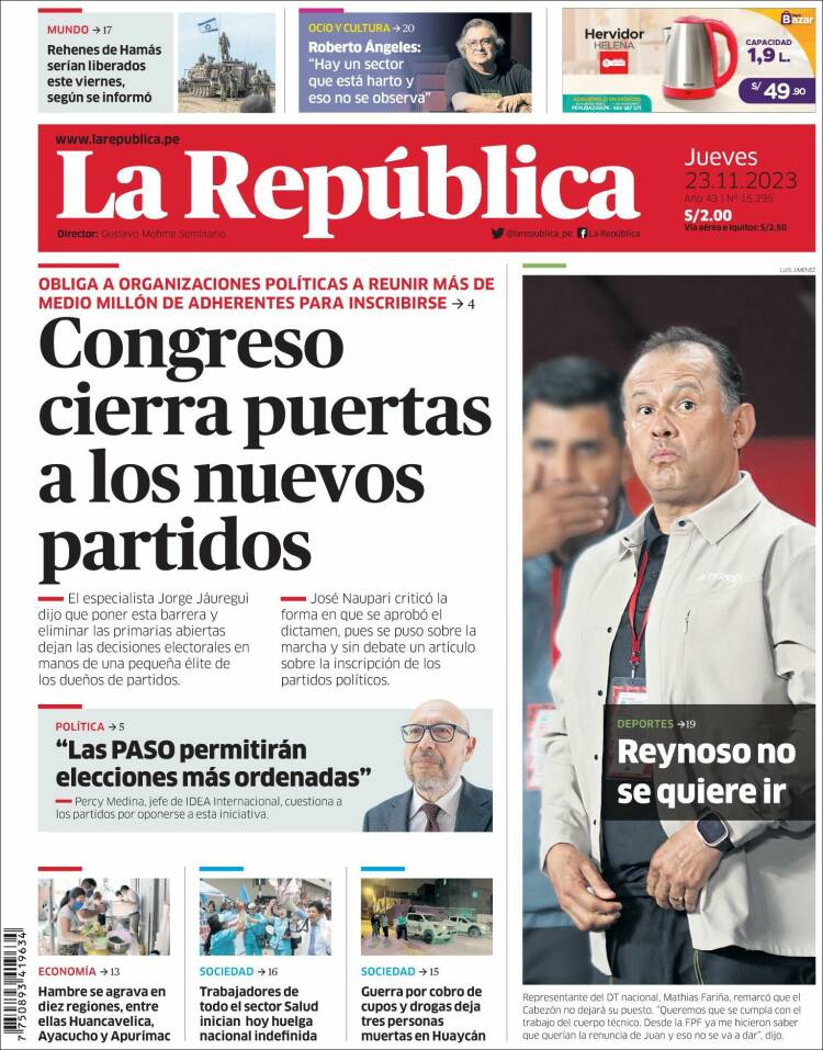 Portada de La Republica (Per&uacute;)