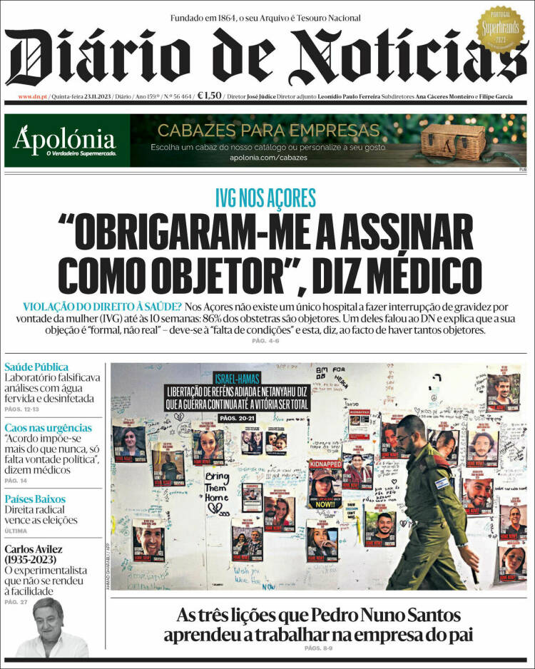 Portada de Diário de Noticias (Portugal)