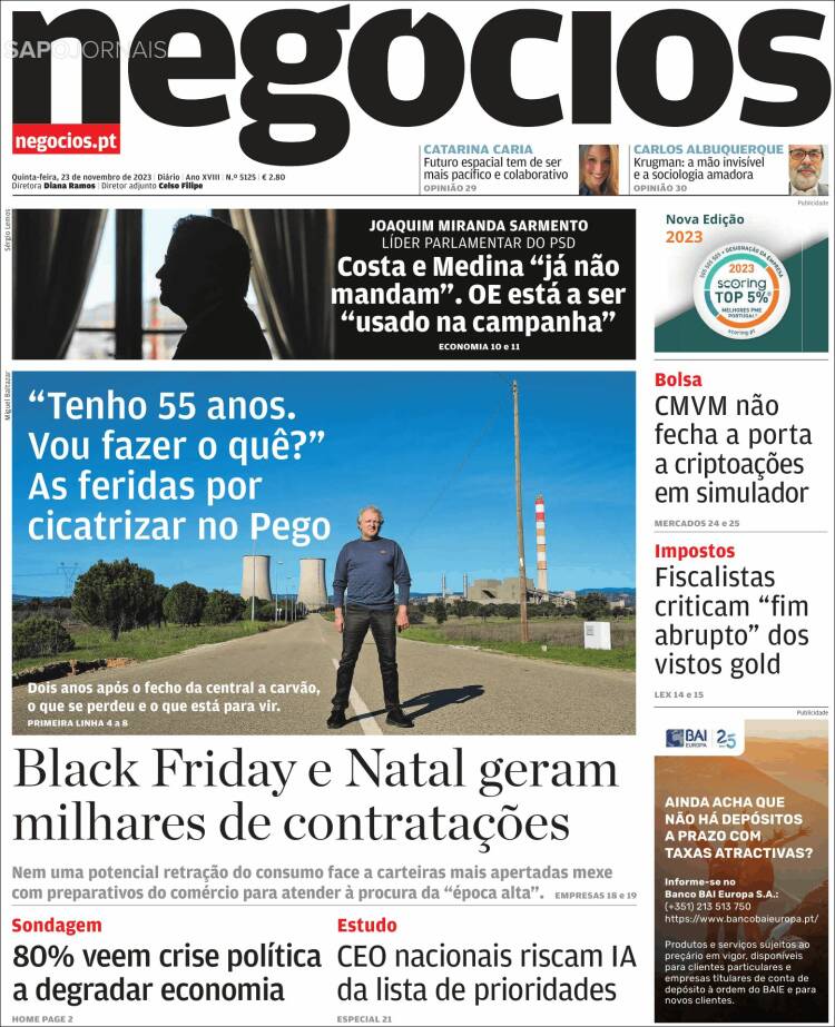 Portada de Jornal de Negócios (Portugal)