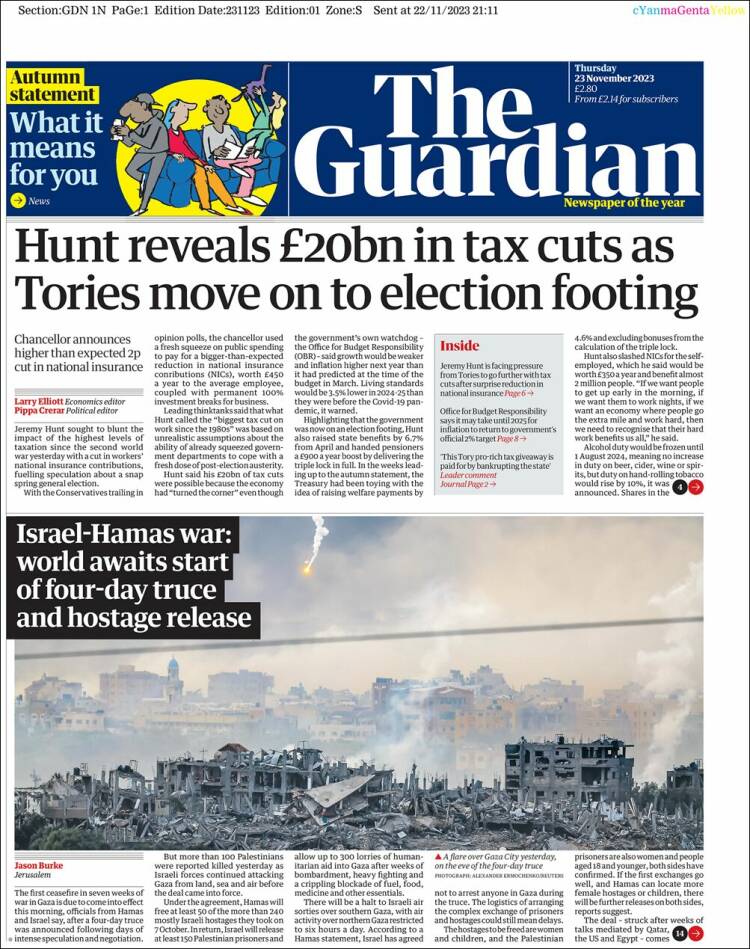 Portada de The Guardian (Reino Unido)