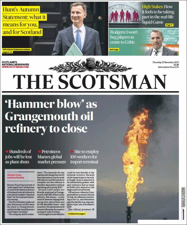 Portada de The Scotsman (Reino Unido)