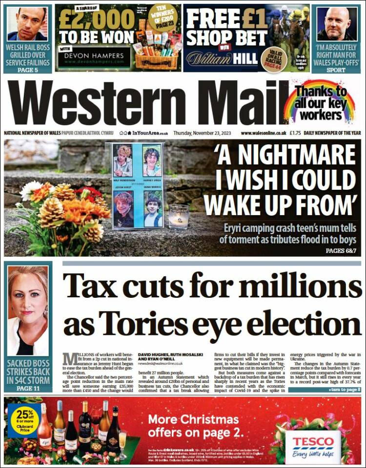 Portada de Western Mail (Reino Unido)