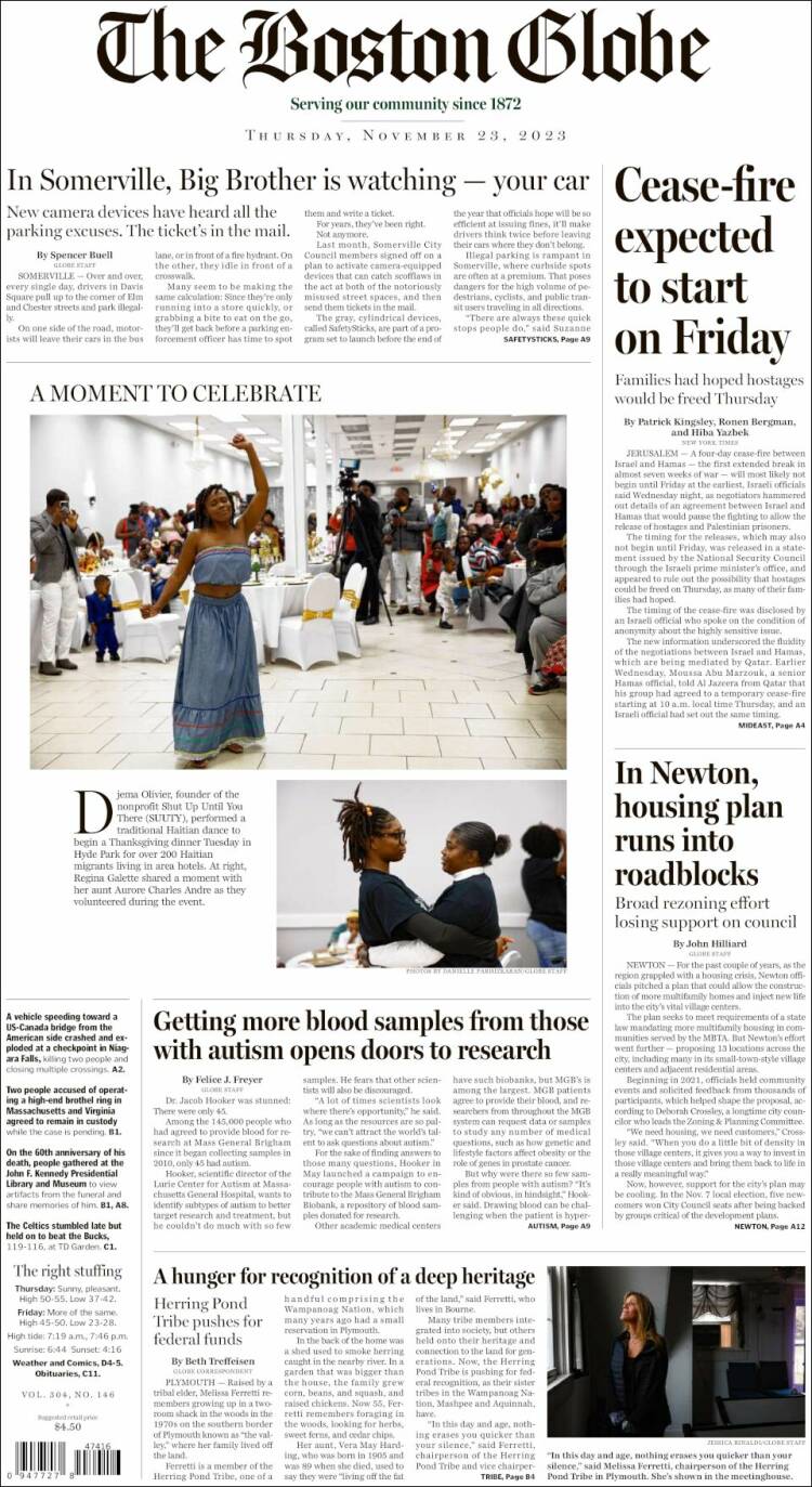 Portada de Boston Globe (USA)