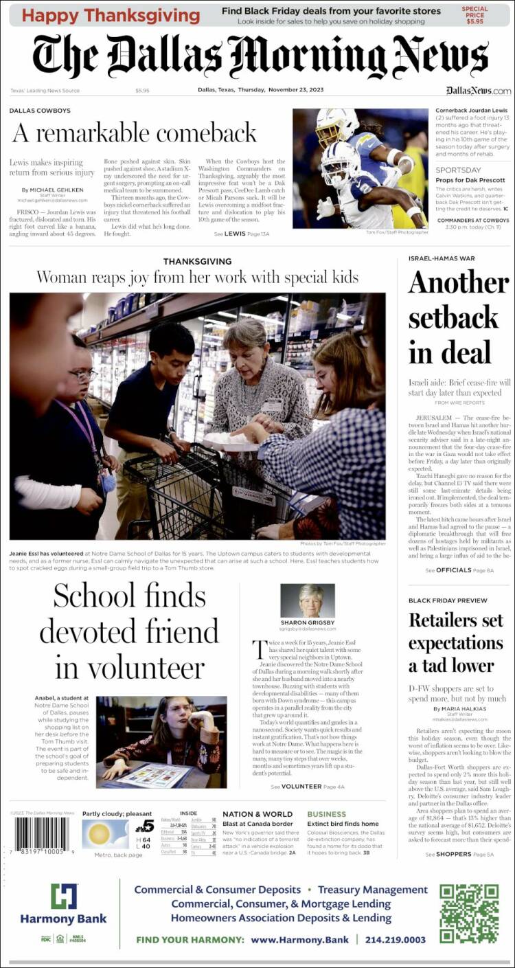 Portada de Dallas Morning News (USA)
