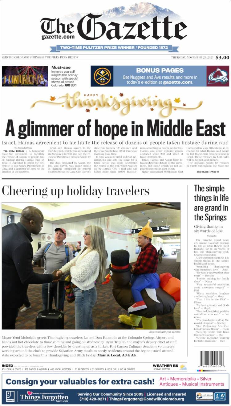 Portada de The Gazette (USA)