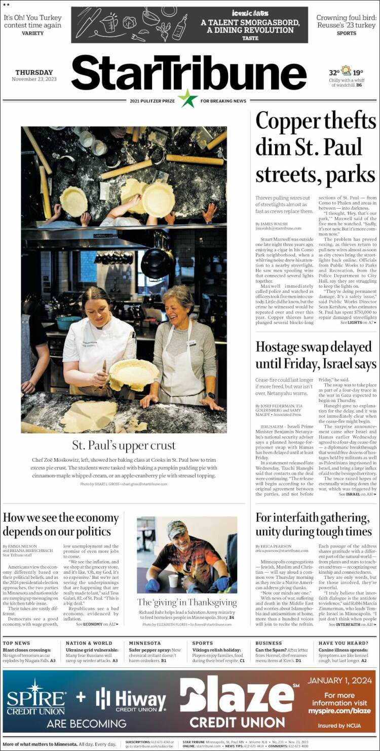 Portada de Star Tribune (USA)