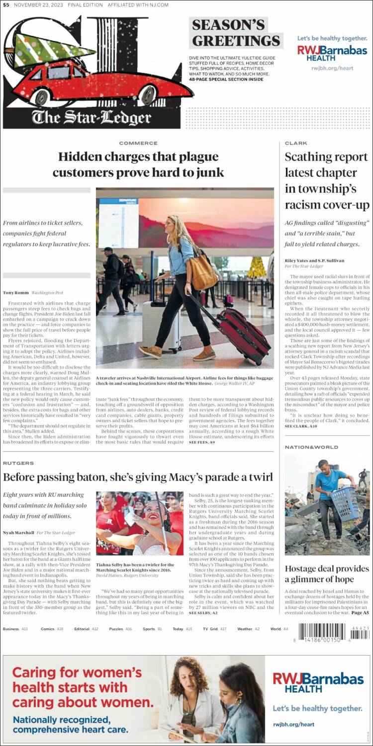 Portada de Star-Ledger (USA)