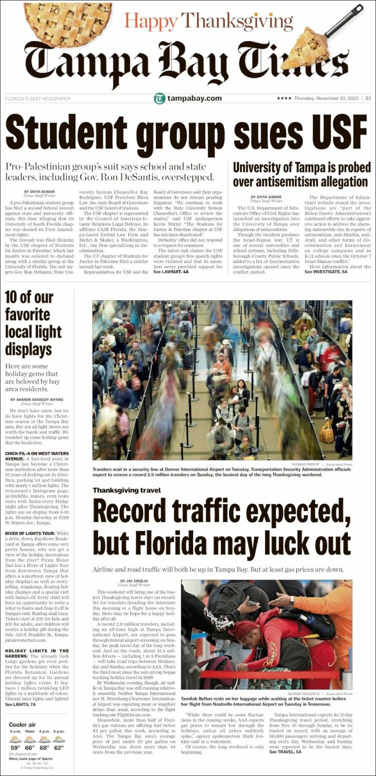 Portada de Tampa Bay Times (USA)