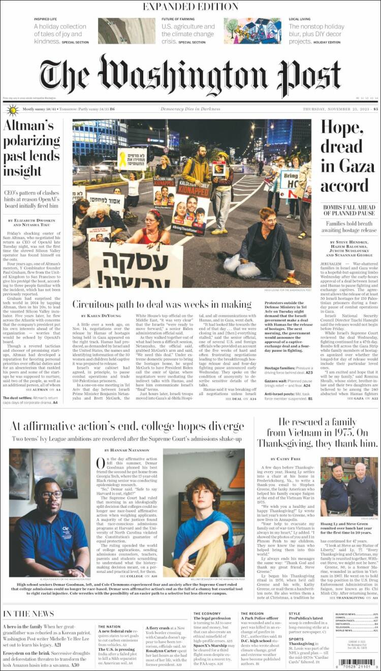 Portada de The Washington Post (USA)