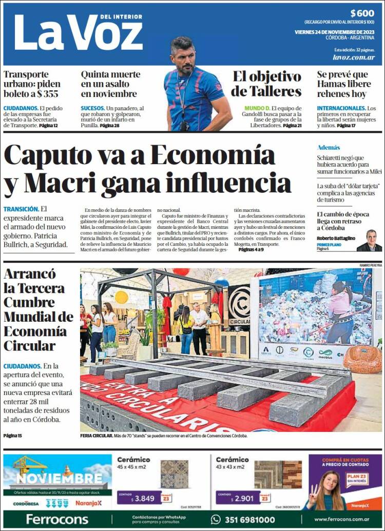 Portada de La Voz del Interior (Argentina)