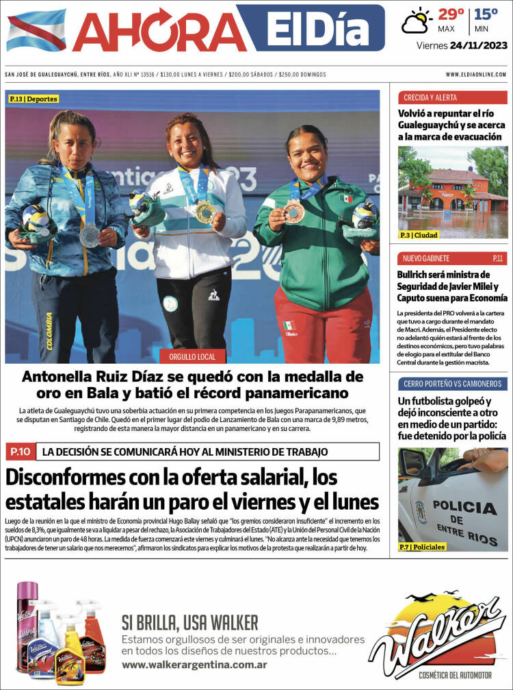 Portada de El Día de Gualeguaychú (Argentina)