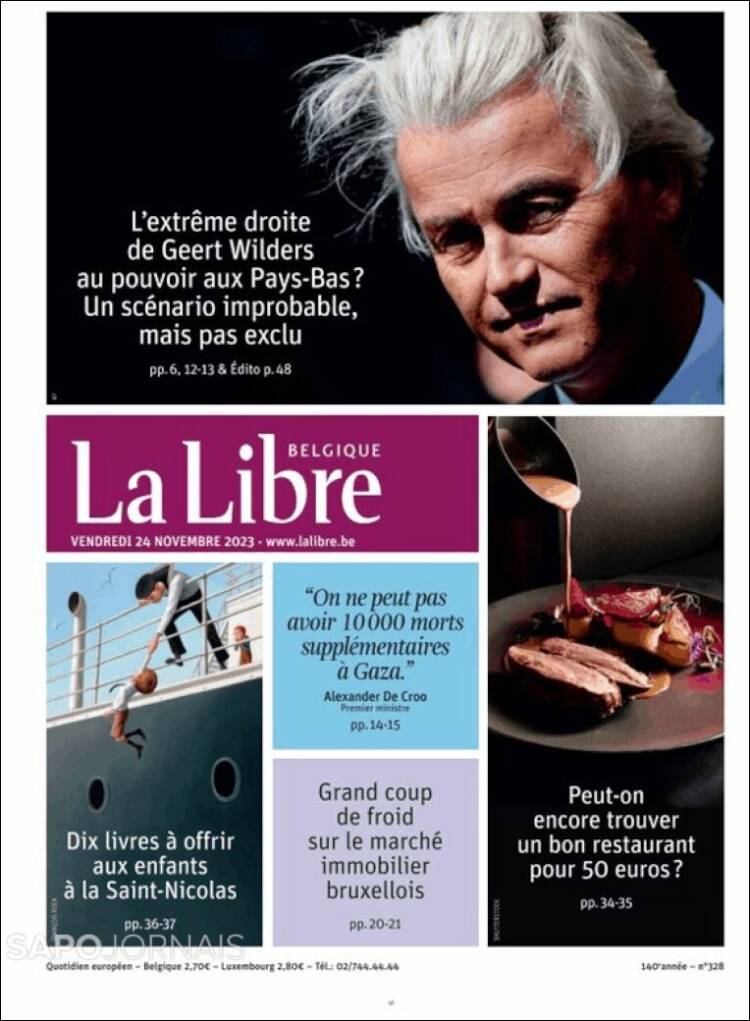 Portada de La Libre.be (B&eacute;lgica)