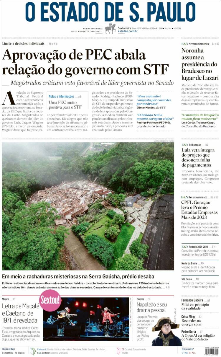 Portada de O Estado de São Paulo (Brasil)