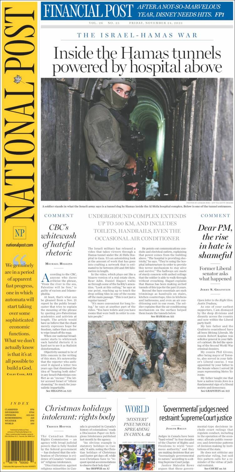 Portada de The National Post (Canadá)