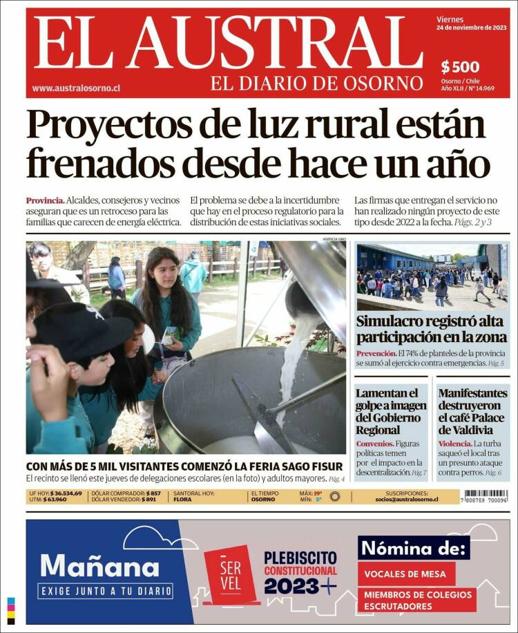 Portada de El Austral de Osorno (Chile)