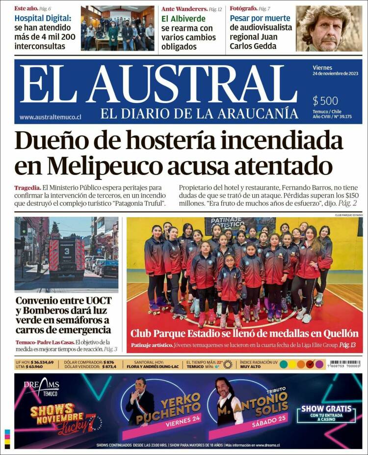 Portada de El Austral de Temuco (Chile)