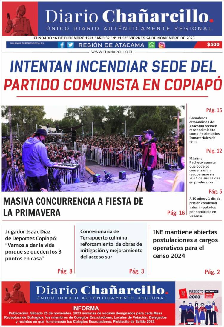 Portada de Diario Chañarcillo (Chile)