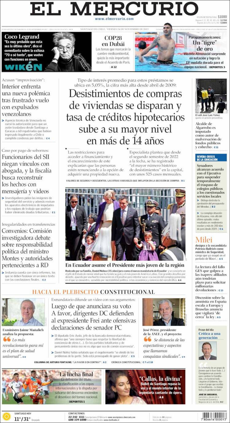 Portada de El Mercurio (Chile)