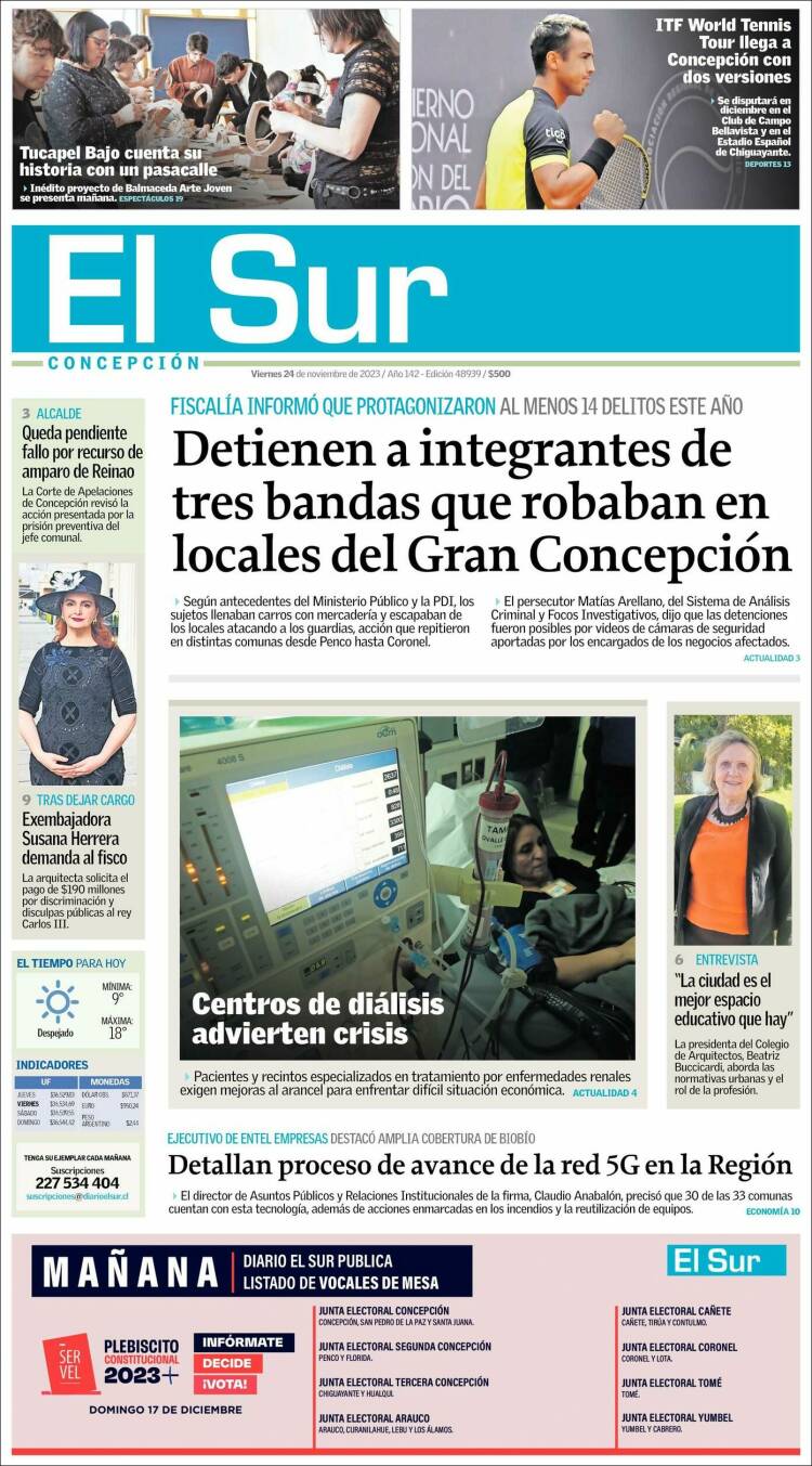 Portada de El Sur (Chile)