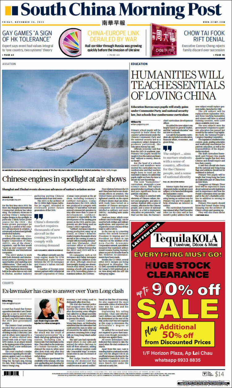 Portada de South China Morning Post (China)