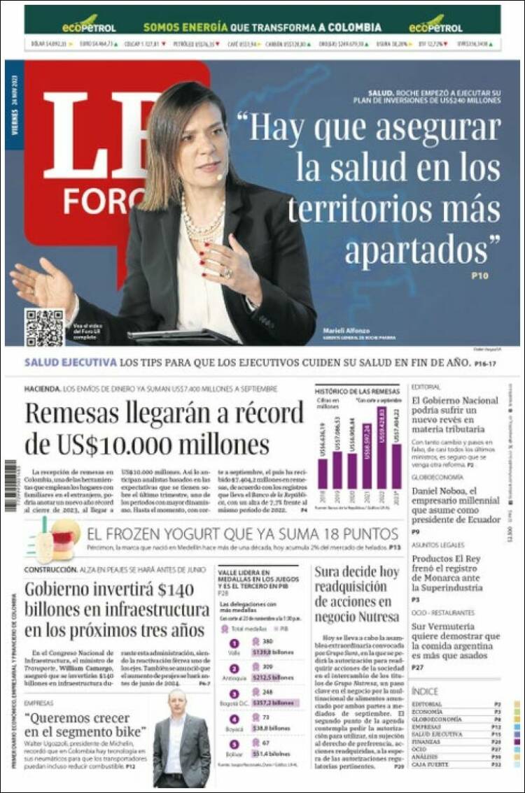 Portada de La Republica (Colombia)