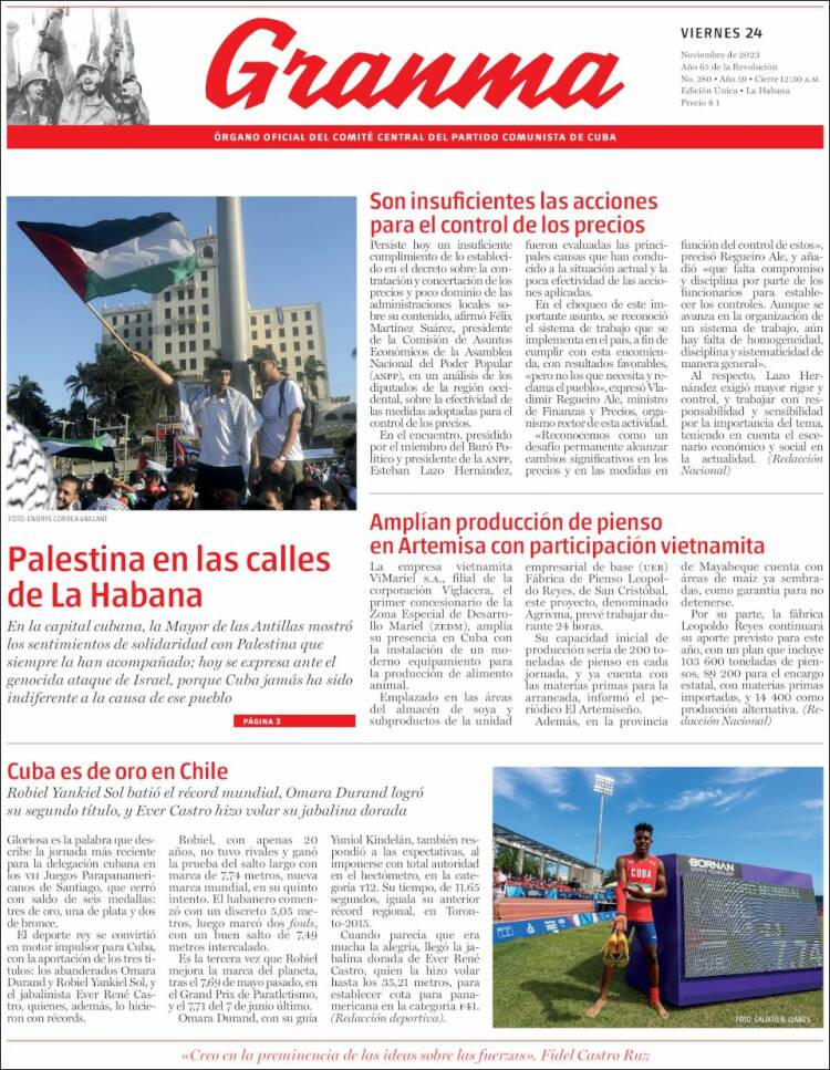 Portada de Granma (Cuba)