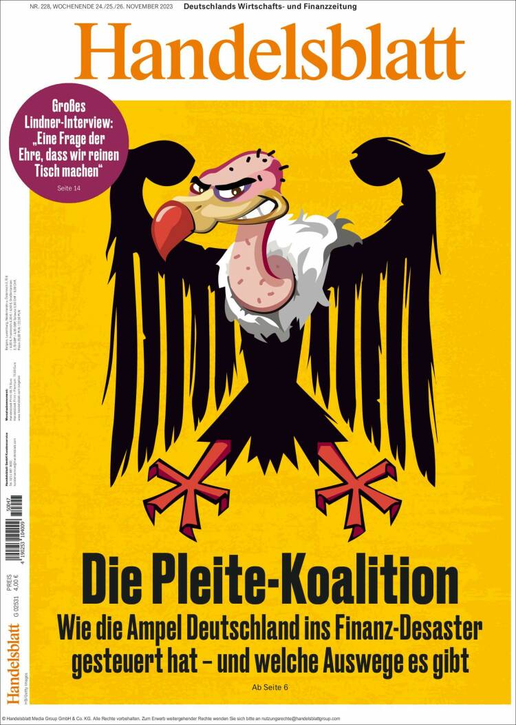 Portada de Handelsblatt (Alemania)