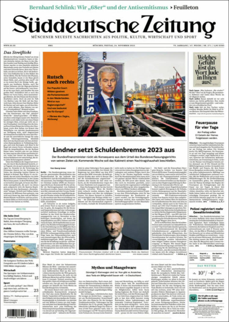 Portada de Sueddeutsche (Alemania)