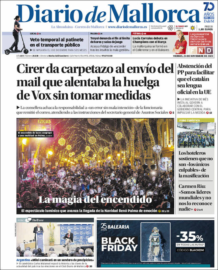 Portada de Diario de Mallorca (España)