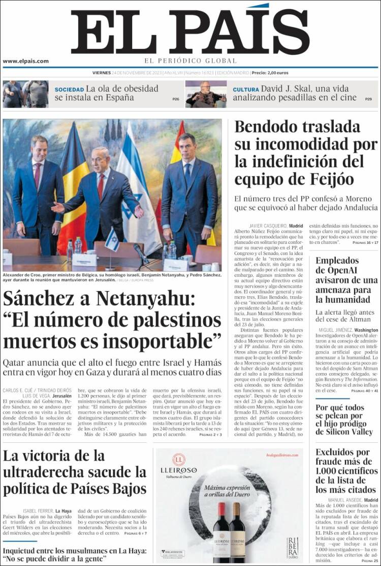 Portada de El País (España)